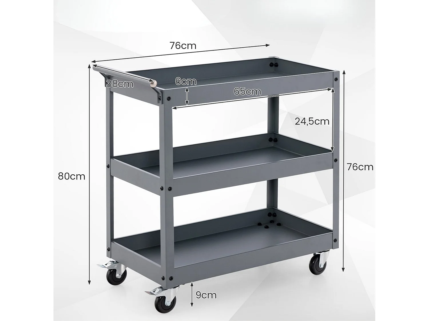 Chariot de transport en métal ; table à roulettes pour le service des repas
