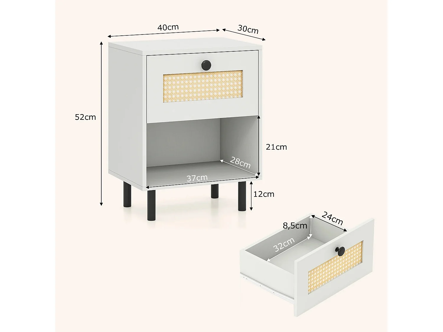 Comodino con cassetto Comodino bianco Tavolino