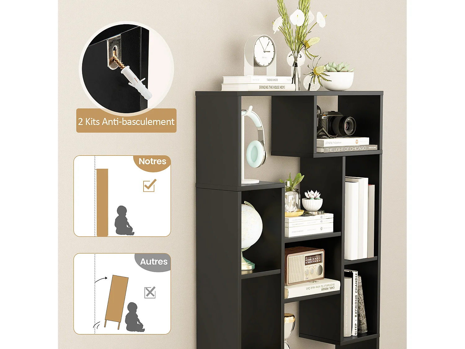 Geometrisch Boekenrek 120 cm Open Planken Anti-Kantel Zwart