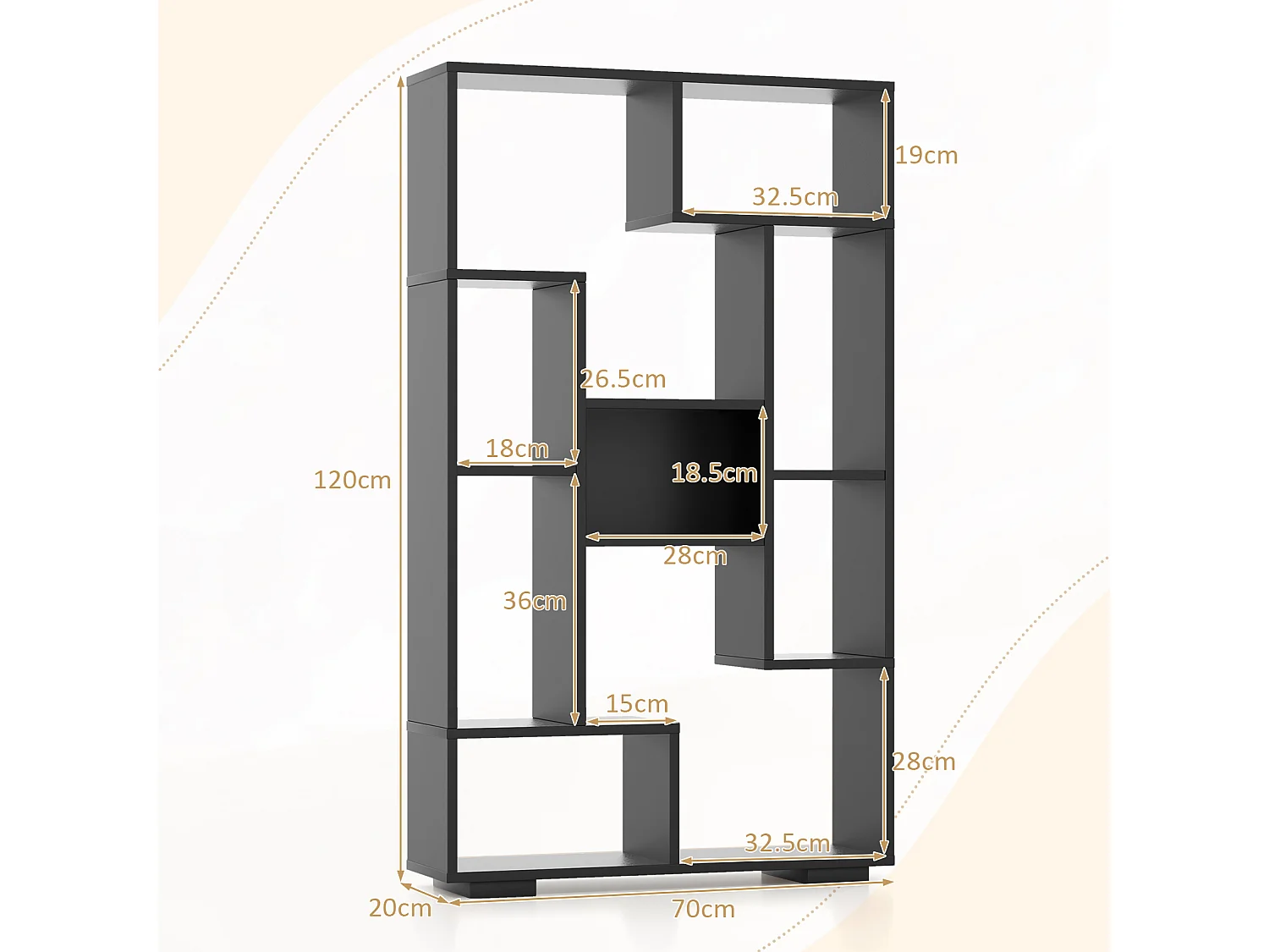 Geometrisch Boekenrek 120 cm Open Planken Anti-Kantel Zwart
