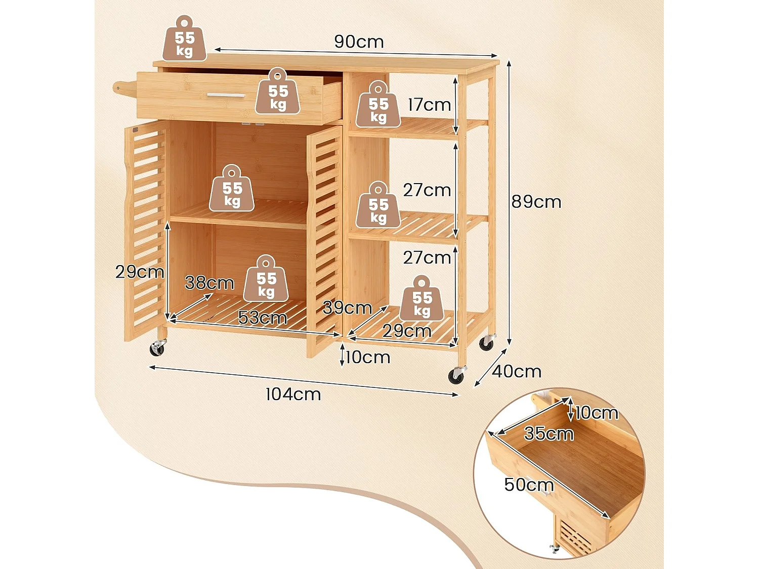 Chariot de cuisine pour le service des repas Armoire de cuisine sur roulettes