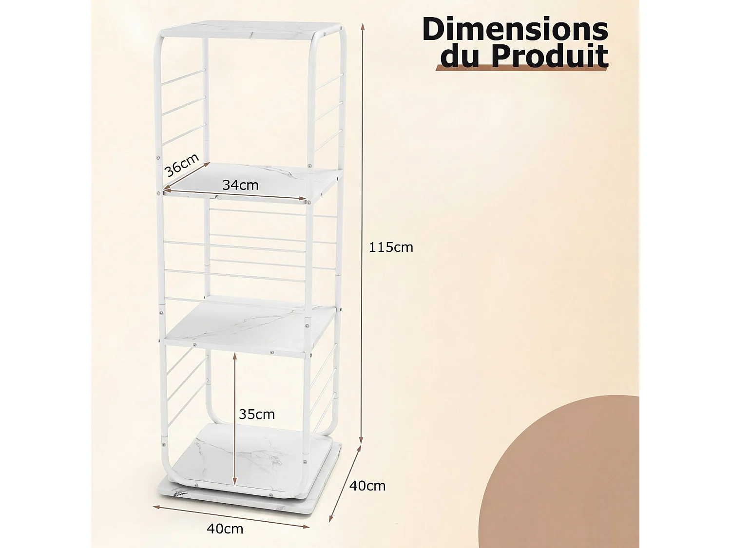 Bibliothèque Tournante à 4 Niveaux Tour de Livres Pivotante 360° Cadre Métal Blanc