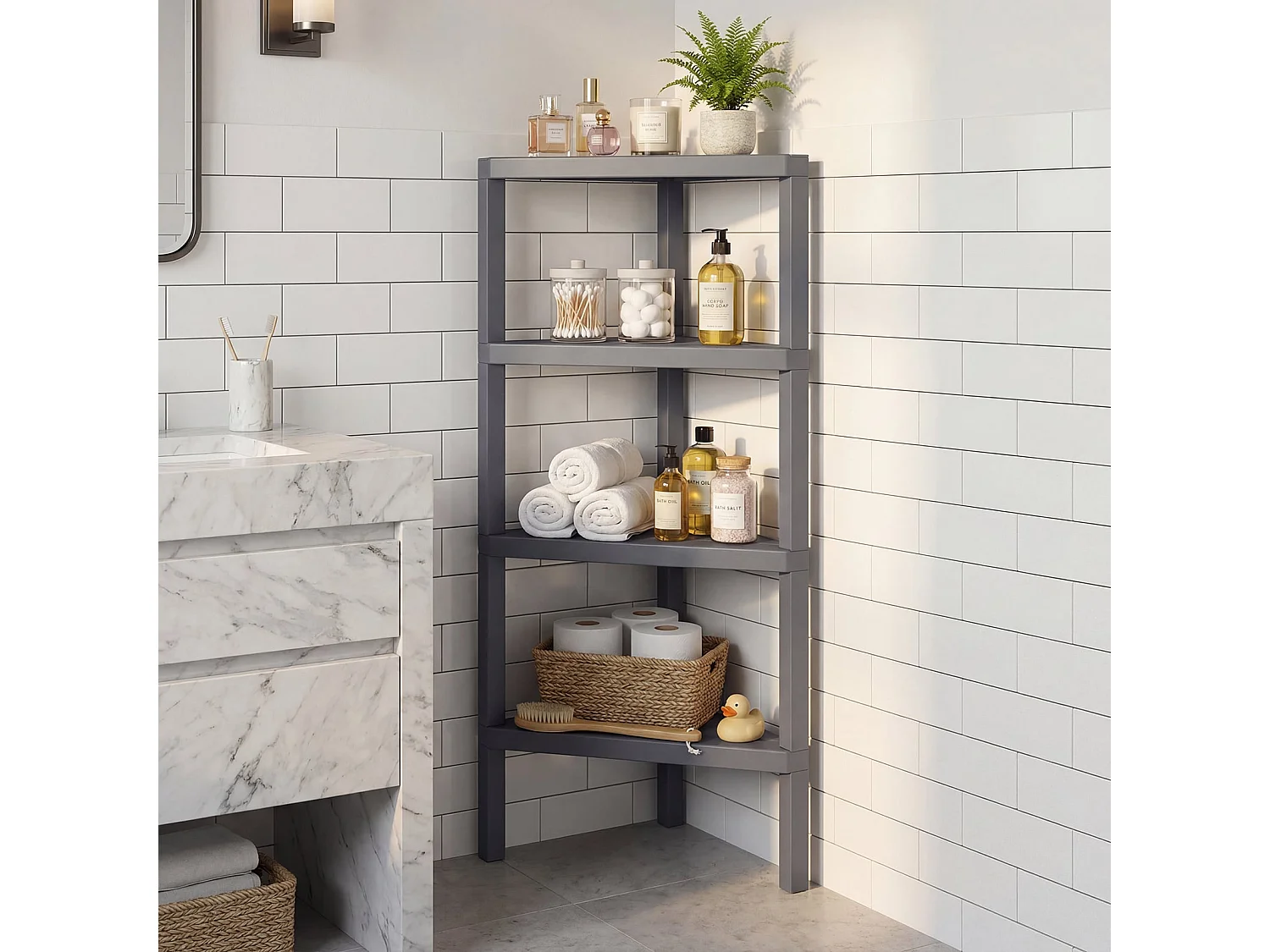 Étagère de rangement d'angle en plastique