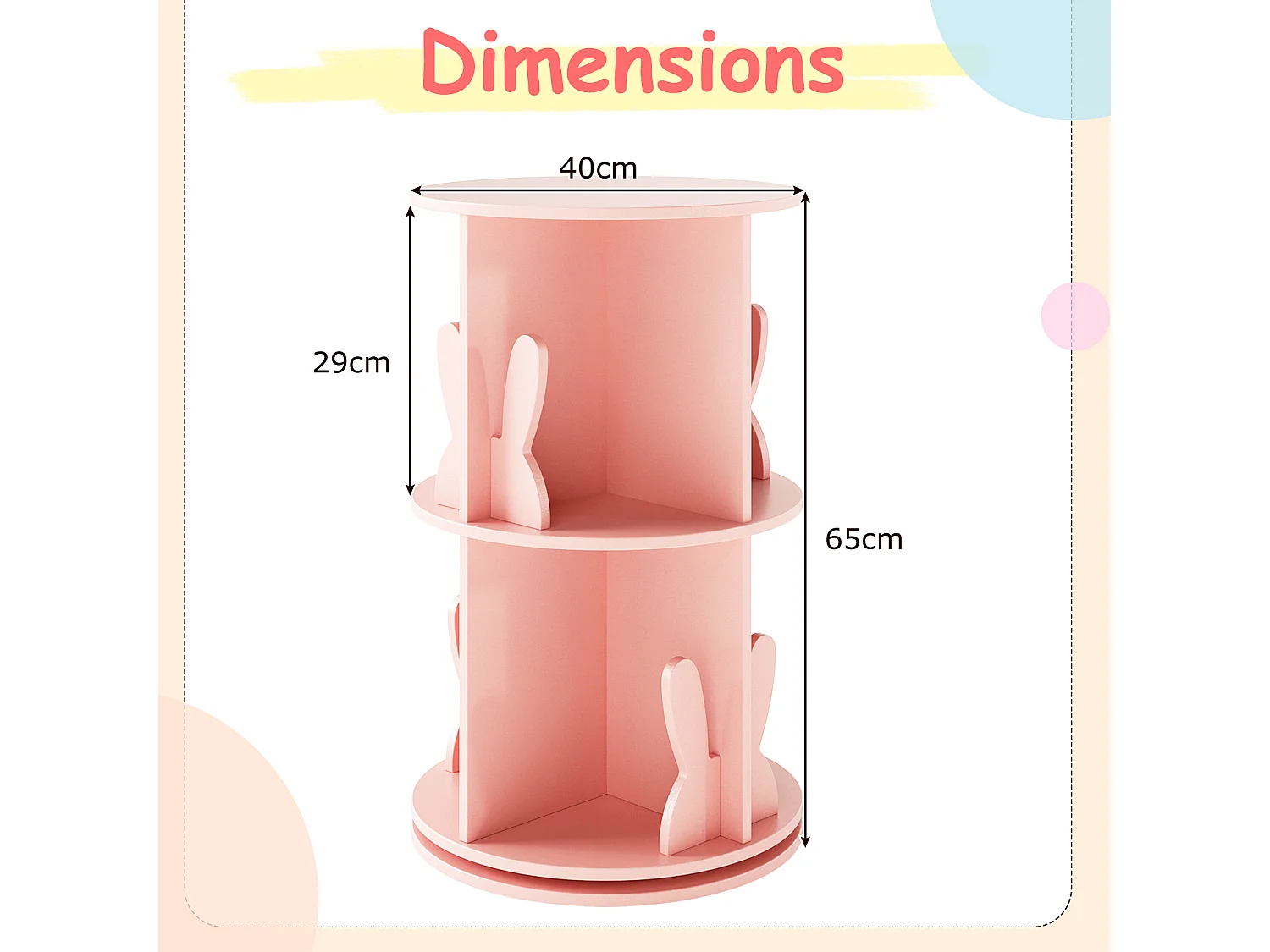 Bibliothèque d'Angle Rotative 360° pour Enfants, à 2 Niveaux, Forme Lapin