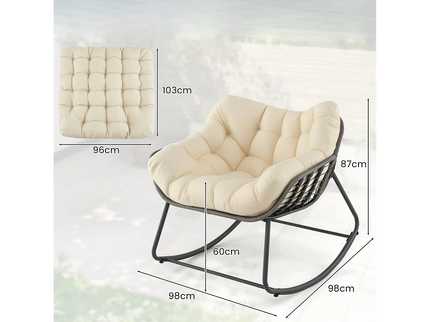Fauteuil à bascule avec coussin amovible Fauteuil de terrasse