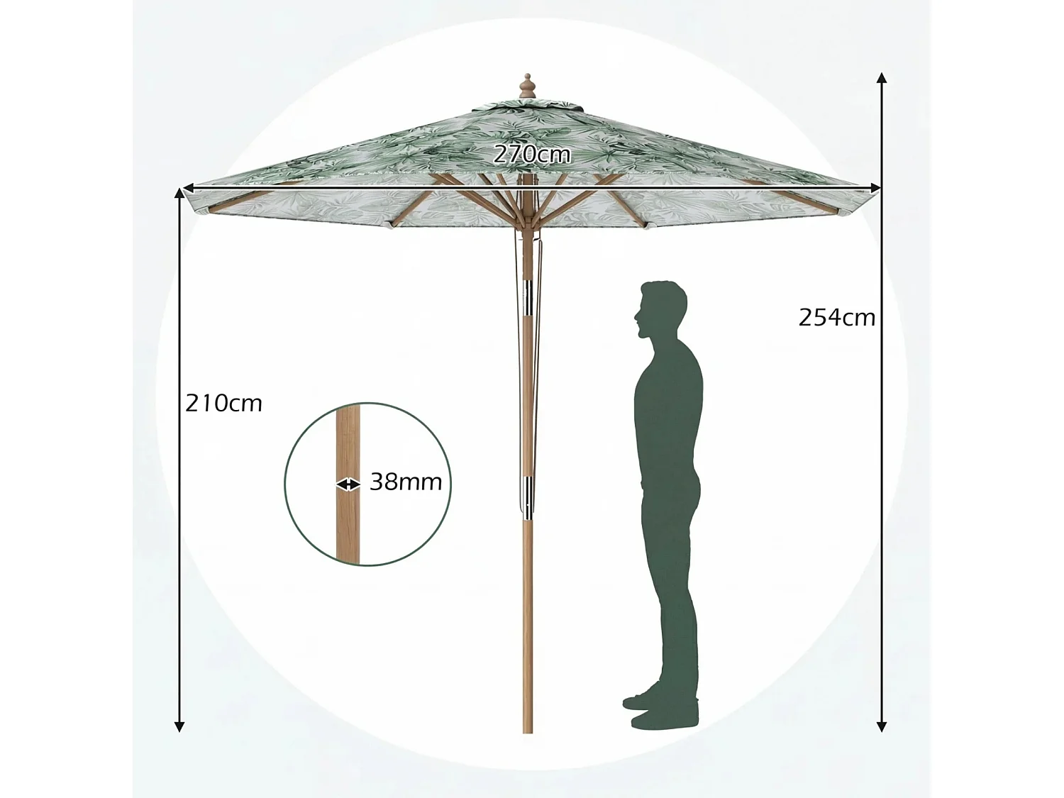 270 cm Sonnenschirm Sonnenschirm mit 30° Neigungsverstellung & belüftete Spitze Grün