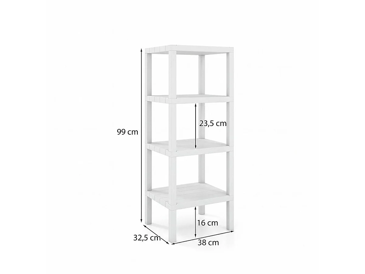 Étagère de Rangement en Plastique à 4 Niveaux Meuble Utilitaire Autoportant Unité d'Organisation Étroite pour Cuisine 38 x 32,5 x 99cm Blanc
