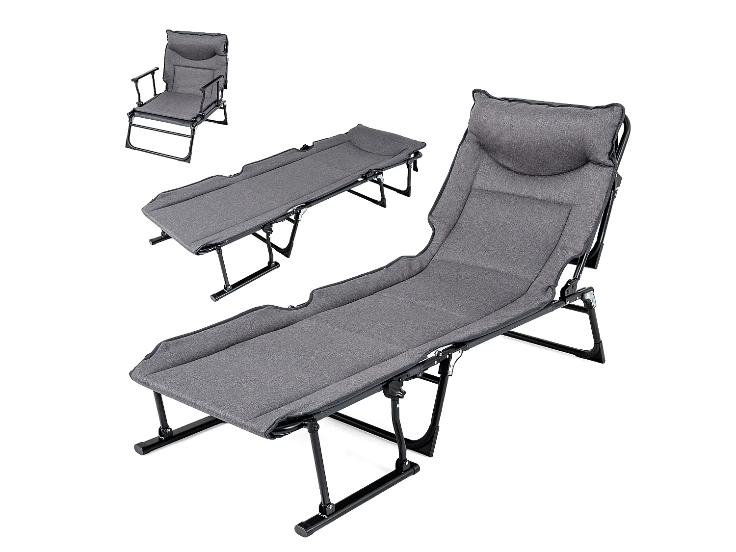 3 in 1 Gartenliege mit Kopfstütze & Verstellbarer Rückenlehne Klappbare Sonnenliege 180 x 67,5 x 37 cm