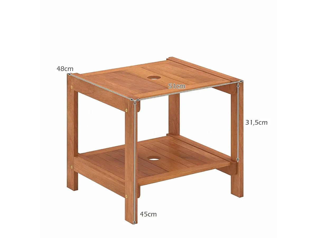 Holz Beistelltisch mit Schirmloch & Ablagefach Wetterfester Gartentisch Kleiner Balkontisch