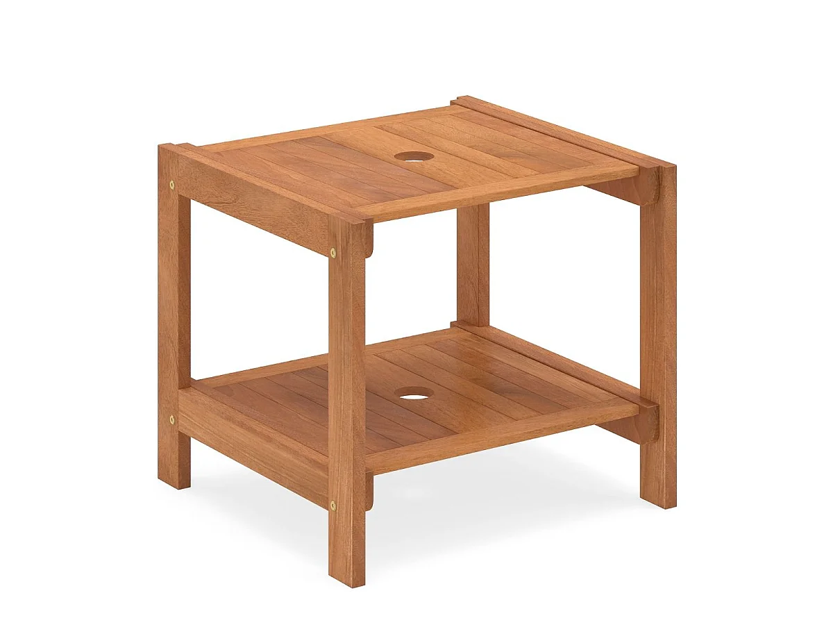 Holz Beistelltisch mit Schirmloch & Ablagefach Wetterfester Gartentisch Kleiner Balkontisch