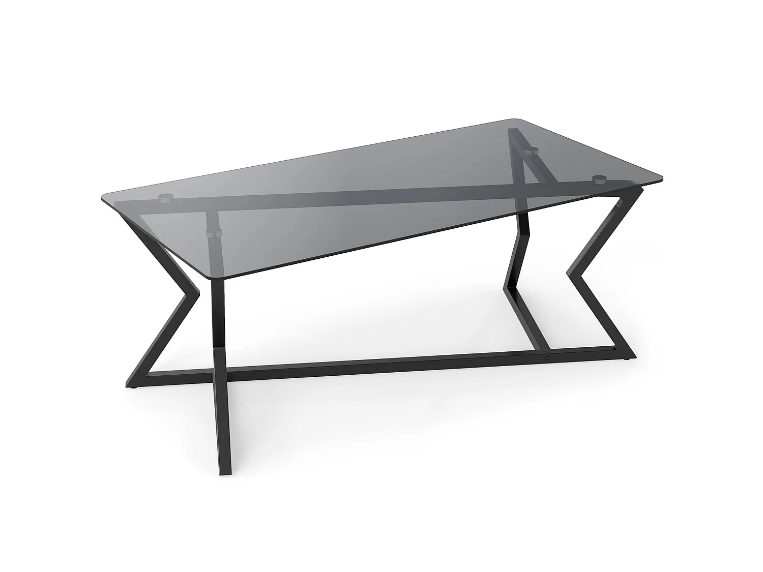 Soffbord med bordsskiva av härdat glas och geometrisk ram