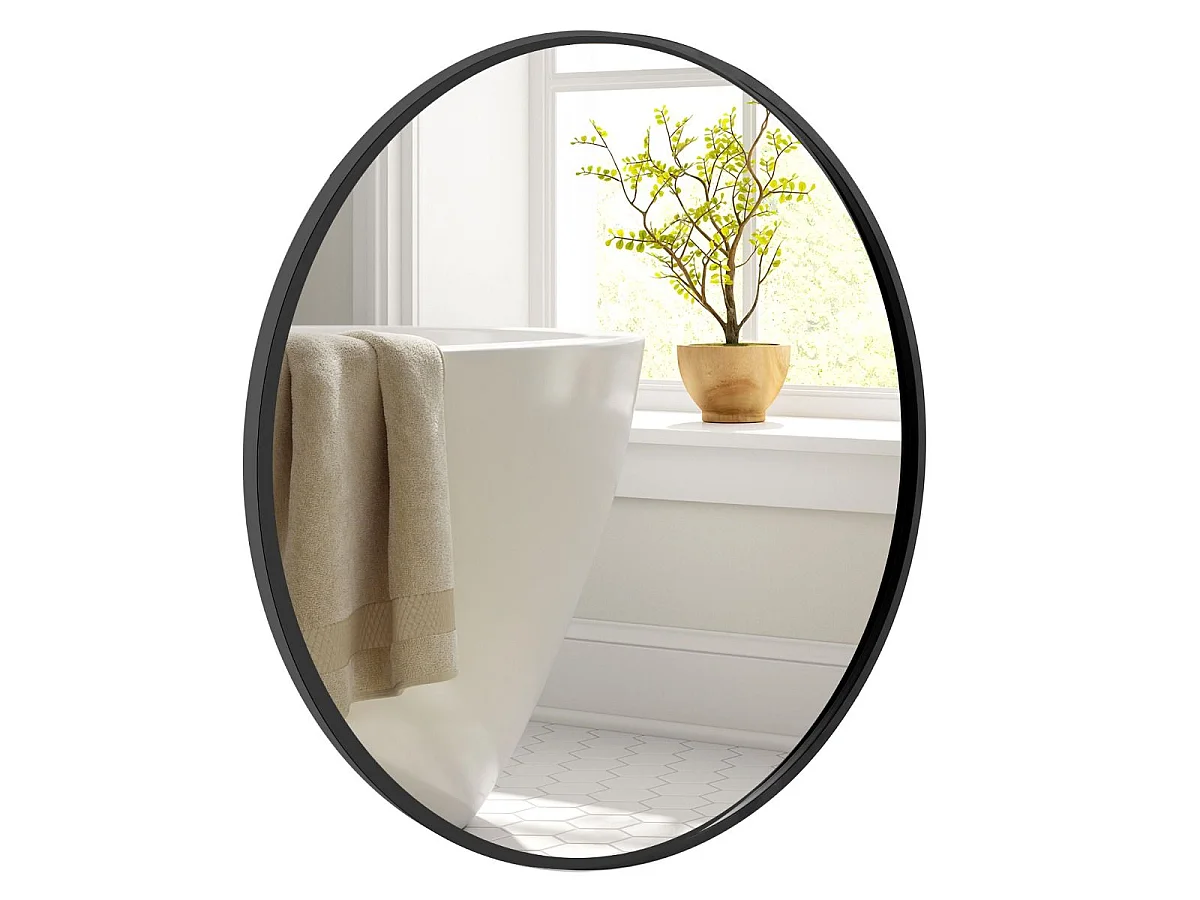 Miroir Rond Noir 61 cm Miroir Mural avec Cadre en Métal Mat Brossé Antirouille pour Décoration Minimaliste Moderne