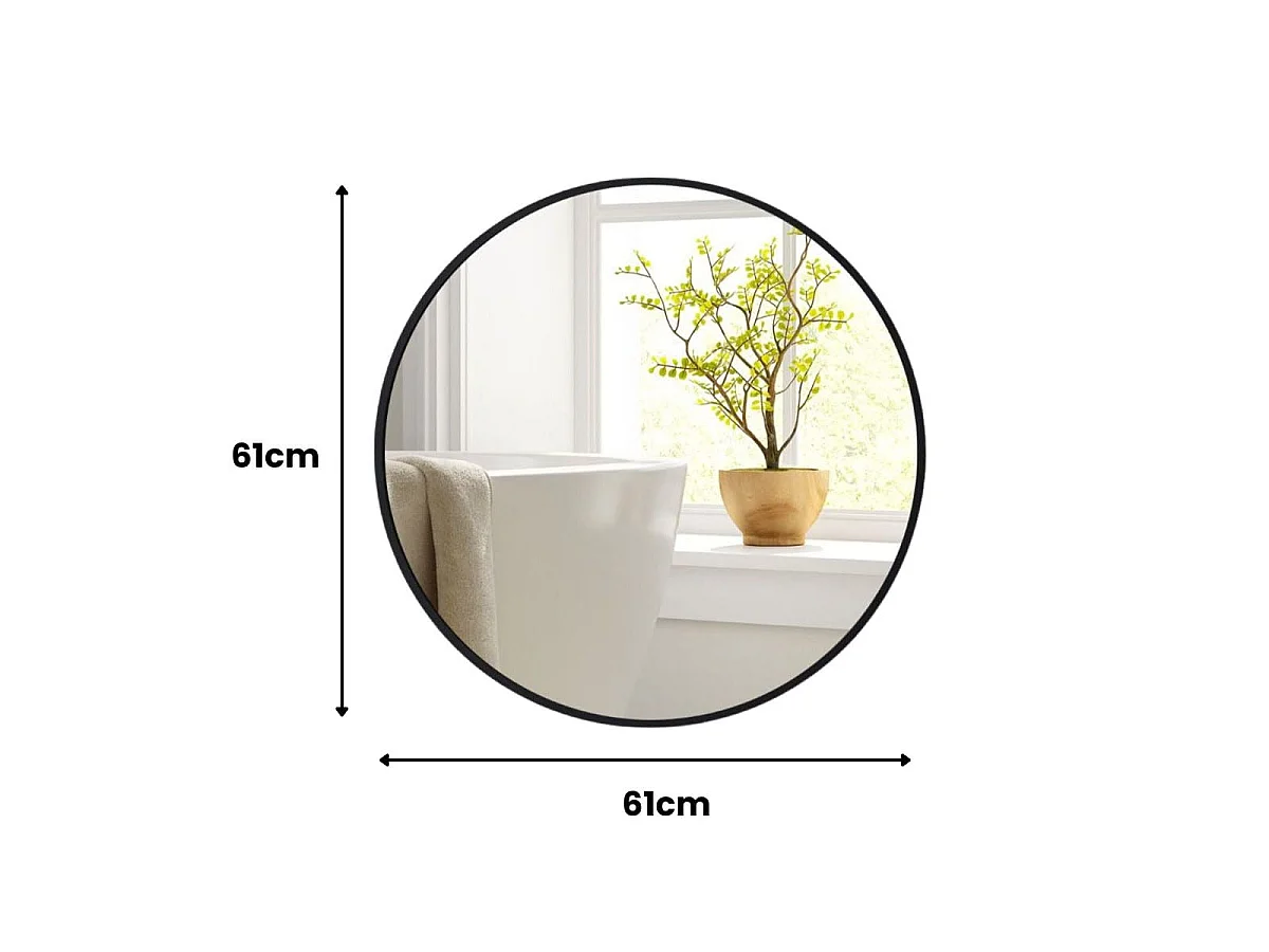 Miroir Rond Noir 61 cm Miroir Mural avec Cadre en Métal Mat Brossé Antirouille pour Décoration Minimaliste Moderne