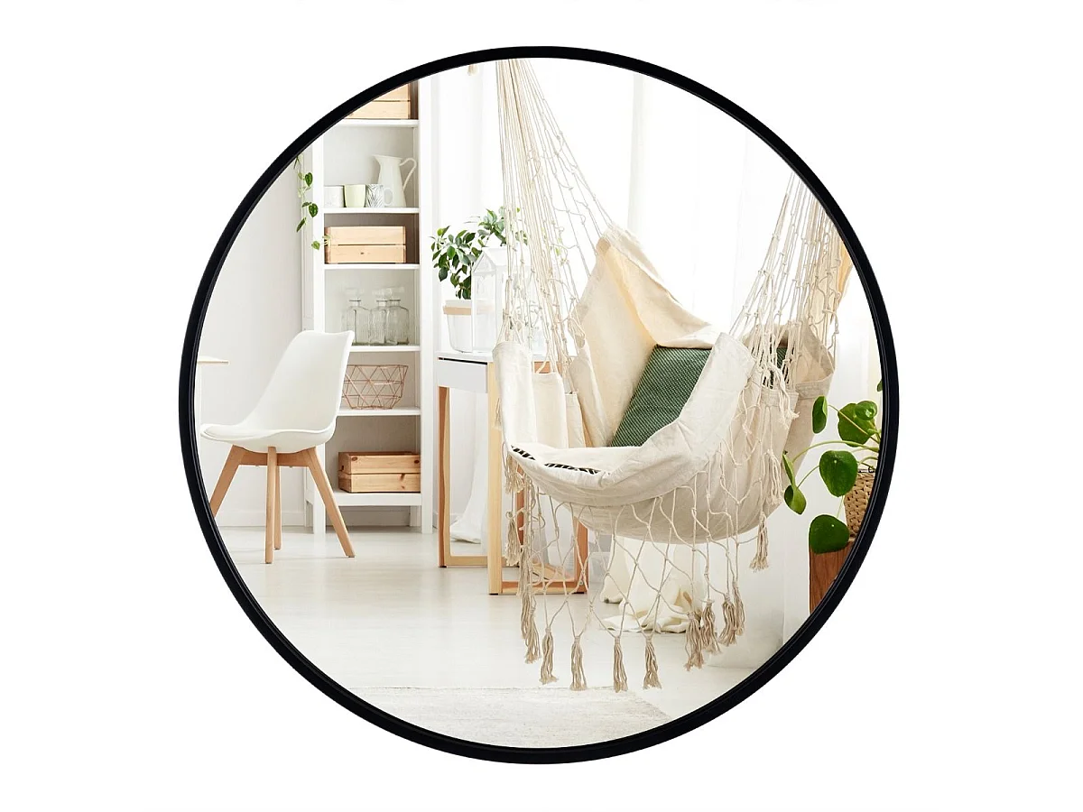 Miroir Rond Noir 61 cm Miroir Mural avec Cadre en Métal Mat Brossé Antirouille pour Décoration Minimaliste Moderne
