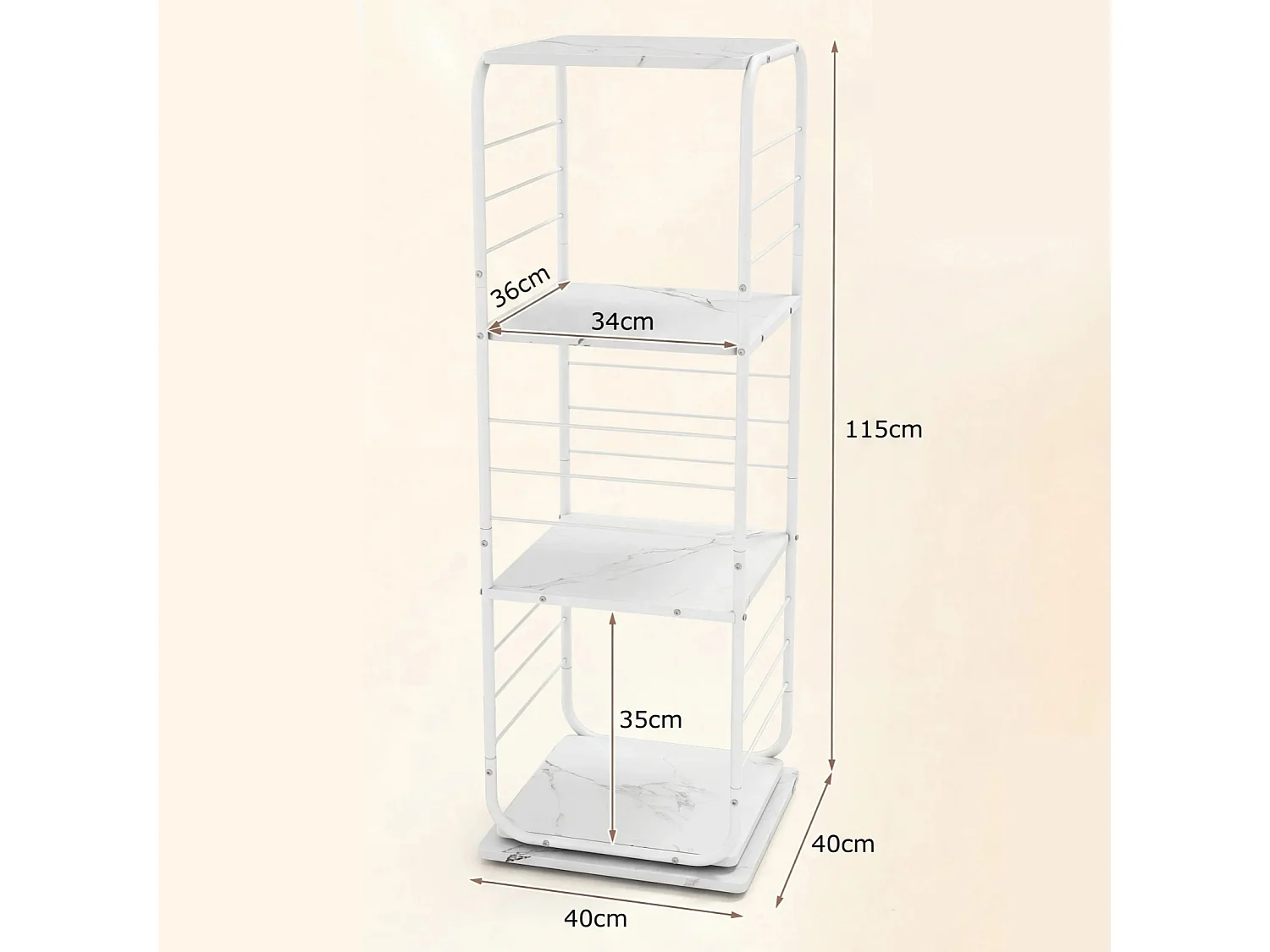 Bibliothèque Tournante à 4 Niveaux Tour de Livres Pivotante à 360° avec Cadre en Métal Étagère d'Angle Compacte et Gain de Place Blanc
