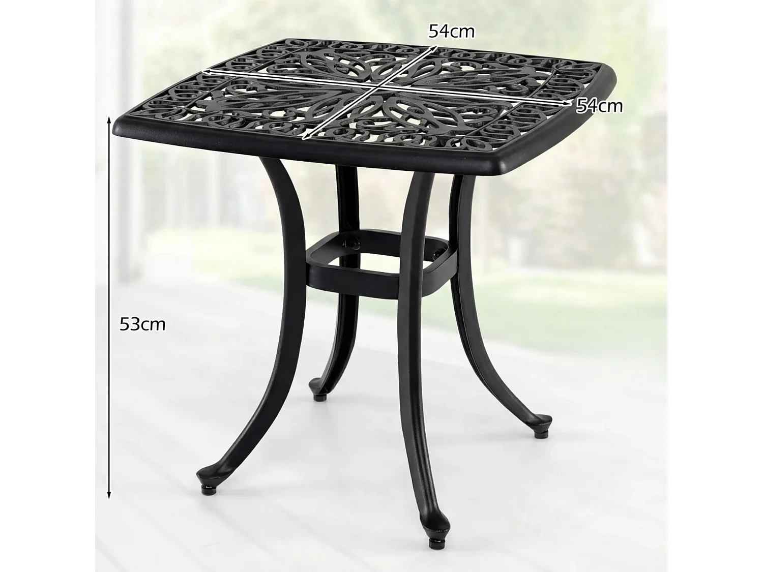 Tavolino da giardino con foro per l'ombrellone e piano decorativo
