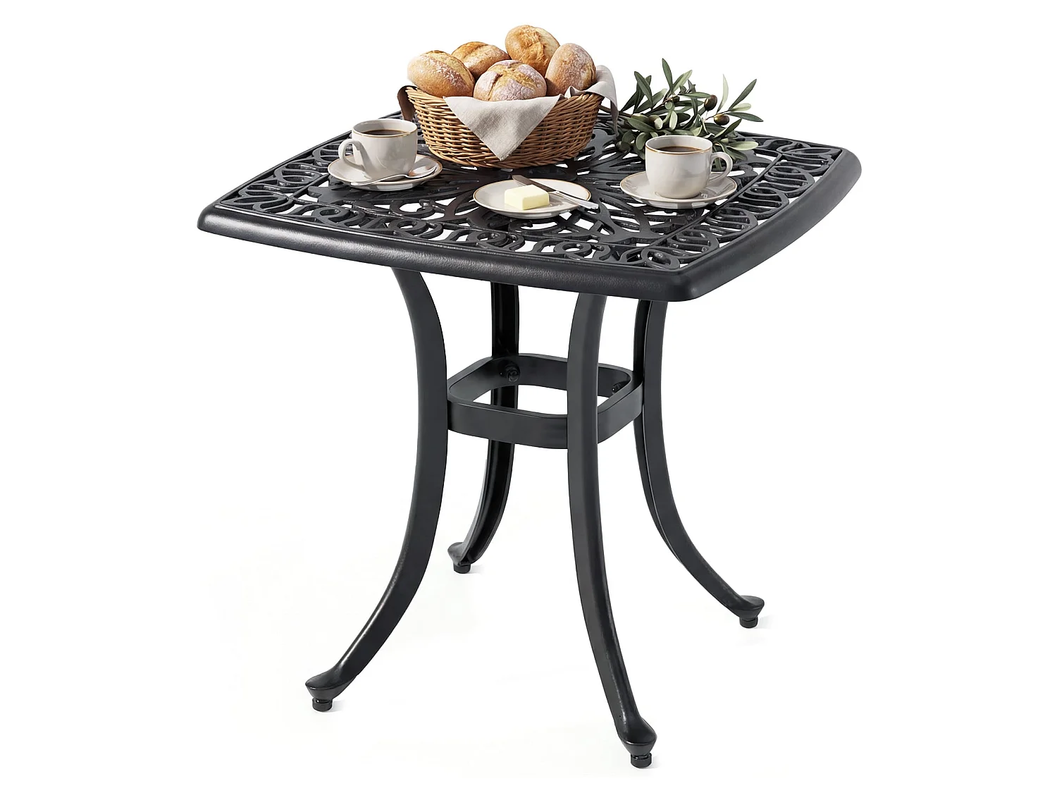Tavolino da giardino con foro per l'ombrellone e piano decorativo