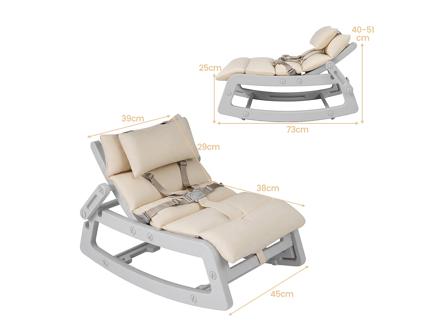 Fauteuil à bascule avec dossier réglable pour enfants