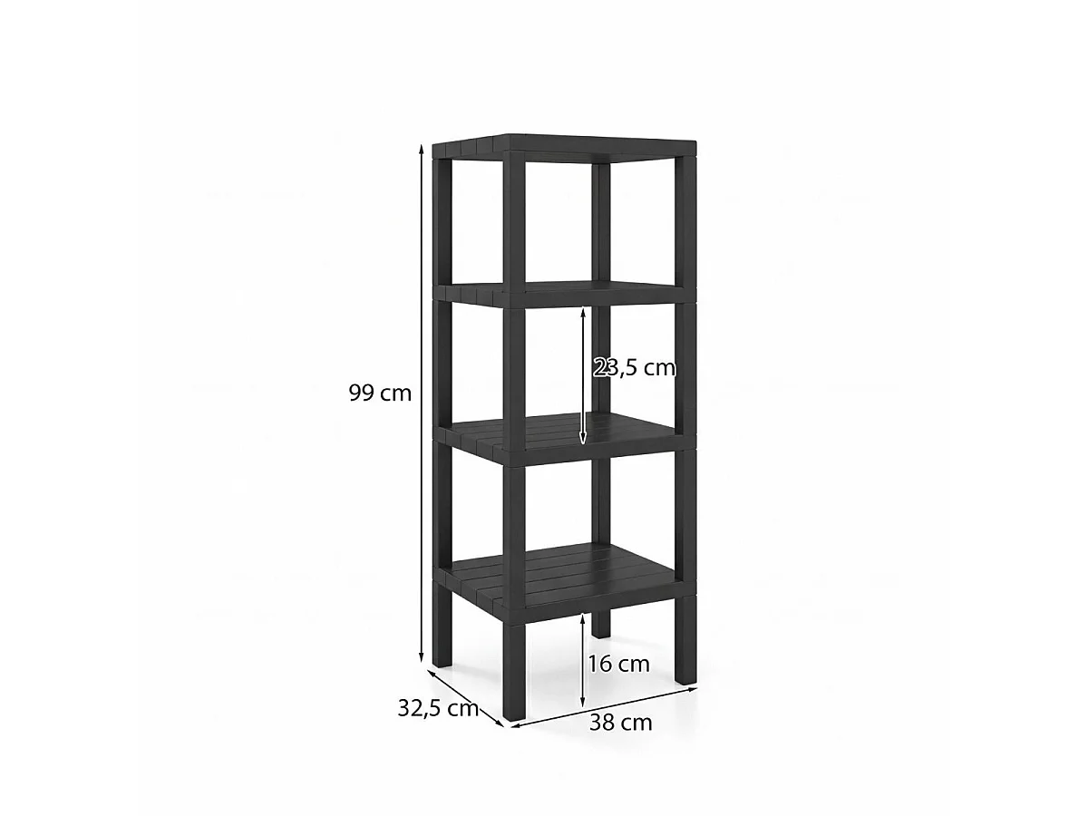 Étagère de Rangement en Plastique à 4 Niveaux Meuble Utilitaire Autoportant Unité d'Organisation Étroite pour Cuisine 38 x 32,5 x 99cm Noir