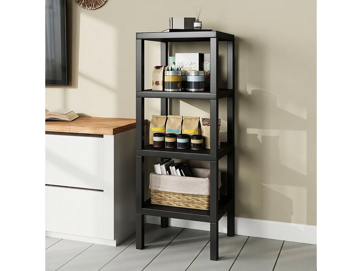 Étagère de Rangement en Plastique à 4 Niveaux Meuble Utilitaire Autoportant Unité d'Organisation Étroite pour Cuisine 38 x 32,5 x 99cm Noir