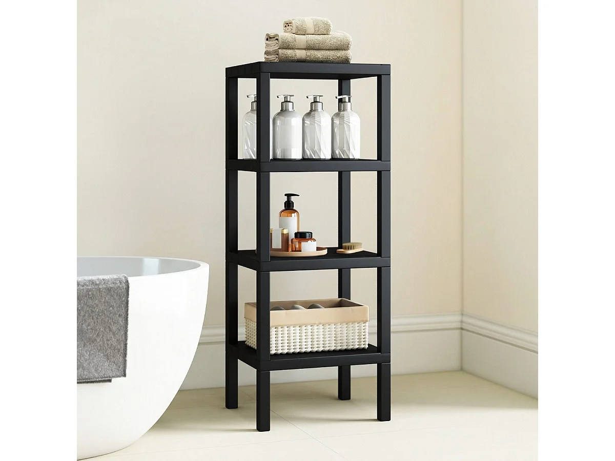 Étagère de Rangement en Plastique à 4 Niveaux Meuble Utilitaire Autoportant Unité d'Organisation Étroite pour Cuisine 38 x 32,5 x 99cm Noir