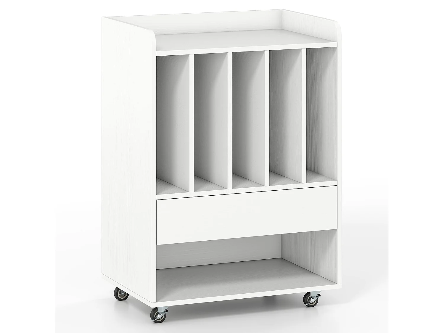 Mobiler Plattenspieler-Schrank mit Fächern für Schallplatten und einer Schublade
