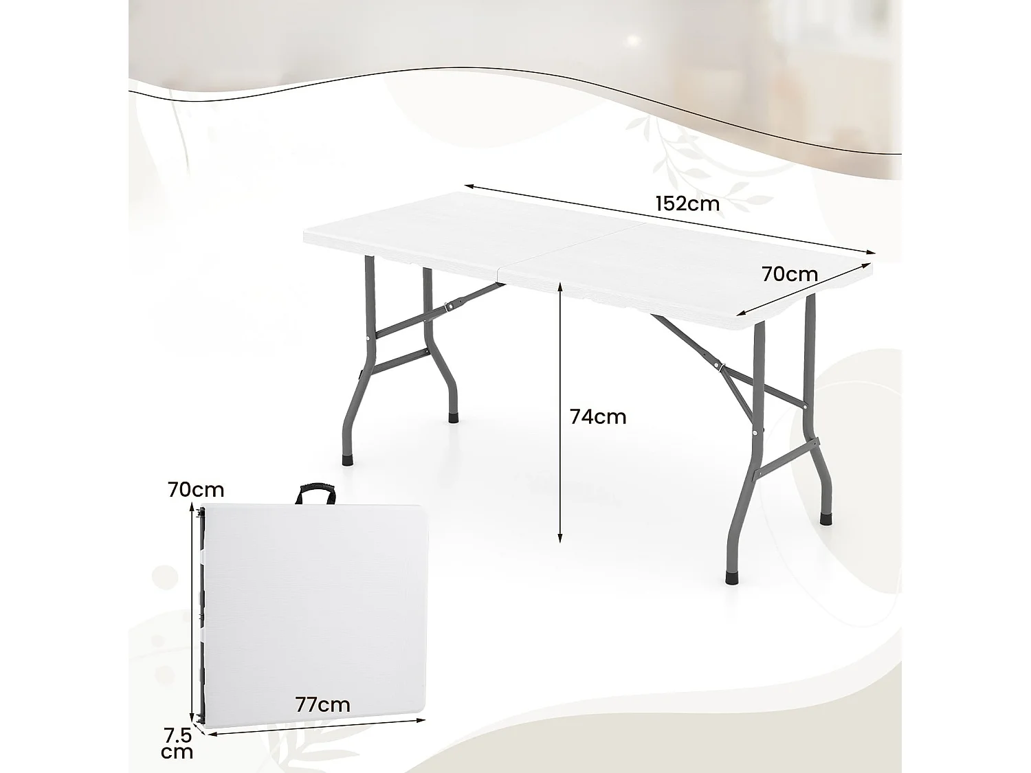 Klappbarer Campingtisch mit HDPE-Tischplatte & Tragegriff Gartentisch Klapptisch 152 x 70 cm Weiß