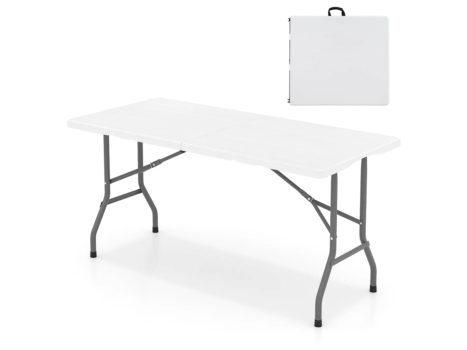 Klappbarer Campingtisch mit HDPE-Tischplatte & Tragegriff Gartentisch Klapptisch 152 x 70 cm Weiß