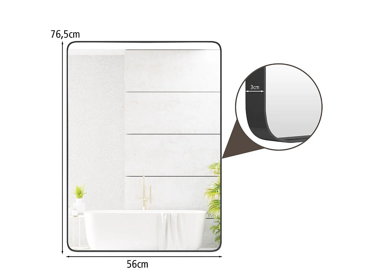 Miroir Mural 76,5x56cm pour Salle de Bain Miroir Mural de Courtoisie Rectangulaire Cadre en Métal Robuste Noir (Horizontal/Vertical)