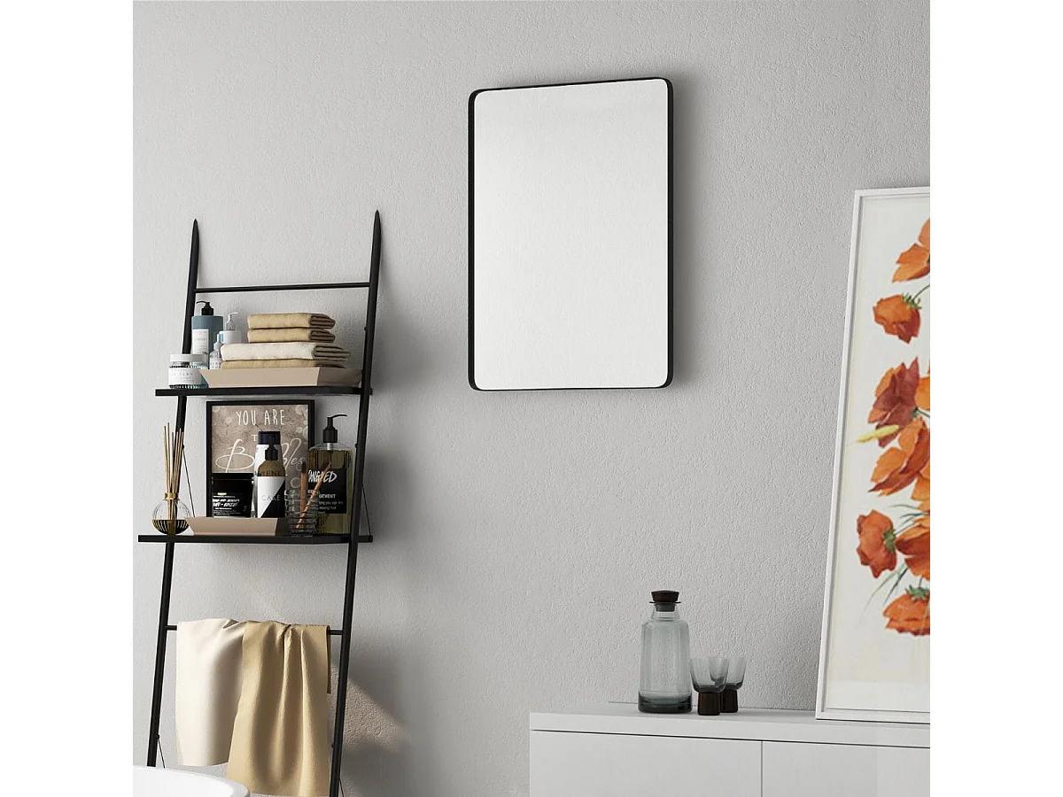 Miroir Mural 76,5x56cm pour Salle de Bain Miroir Mural de Courtoisie Rectangulaire Cadre en Métal Robuste Noir (Horizontal/Vertical)