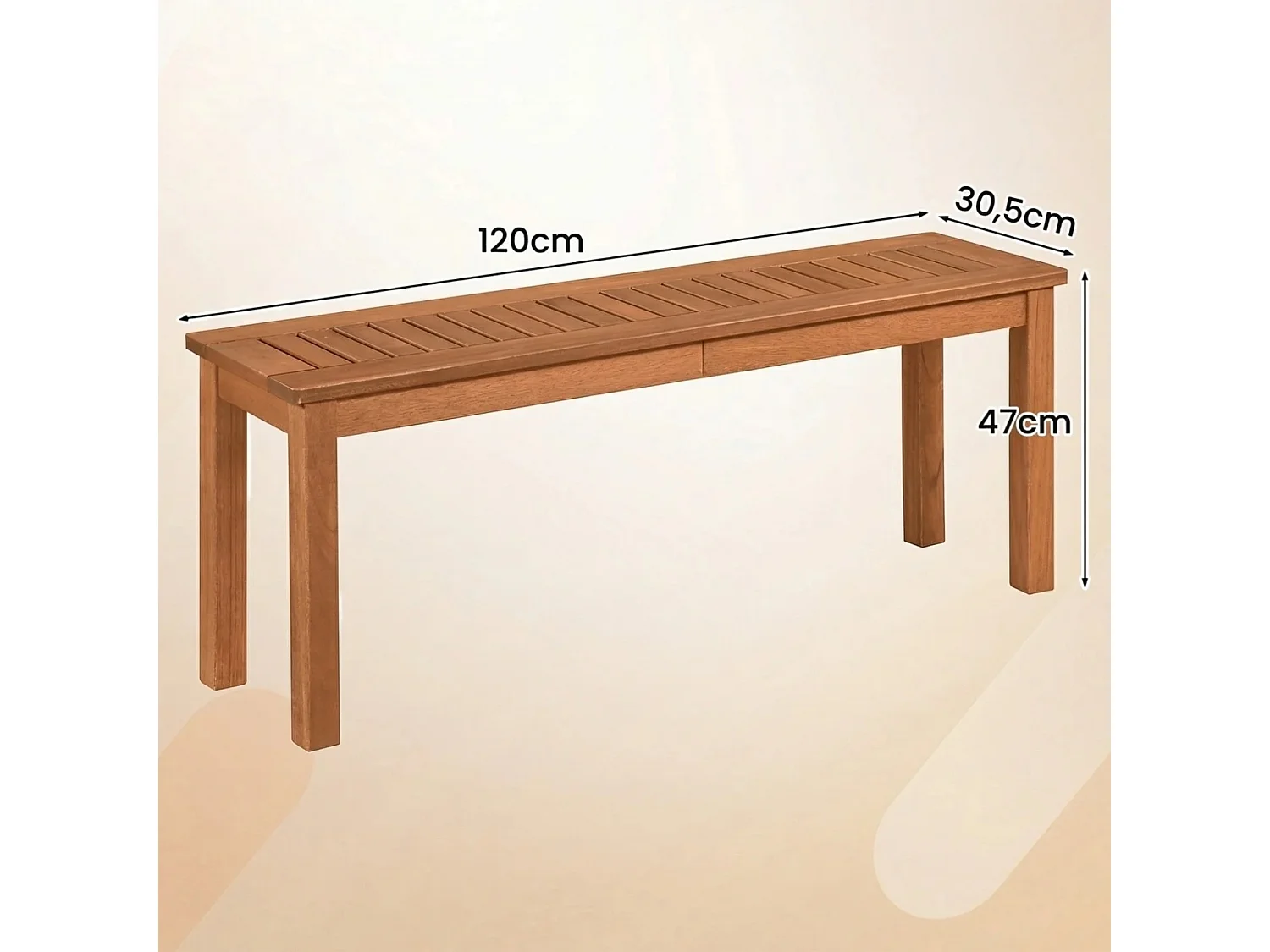 2-Sitzer Holzbank ohne Rückenlehne Gartenbank Holz Wetterfest Blumenbank 120 x 30,5 x 47 cm