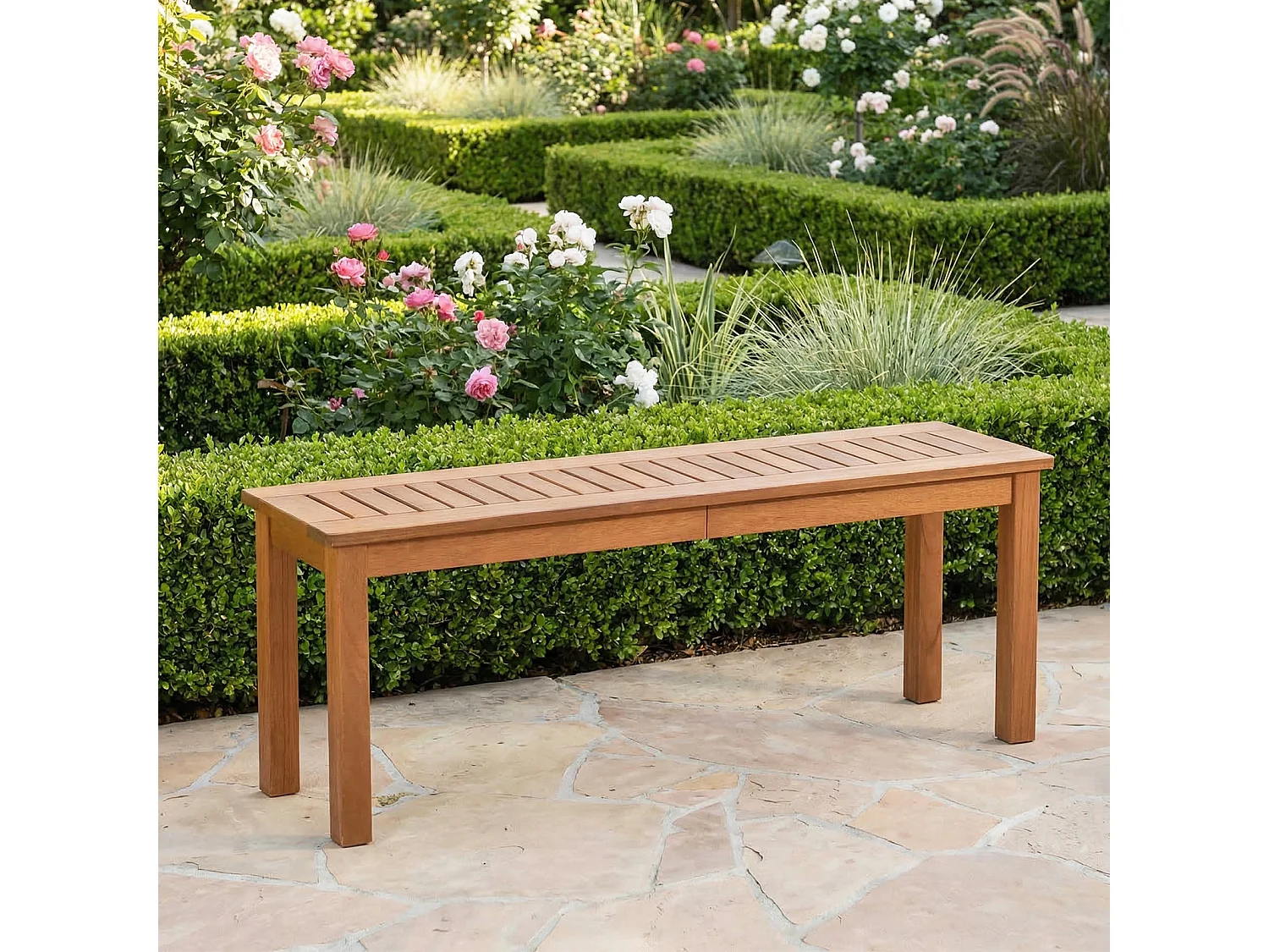 2-Sitzer Holzbank ohne Rückenlehne Gartenbank Holz Wetterfest Blumenbank 120 x 30,5 x 47 cm