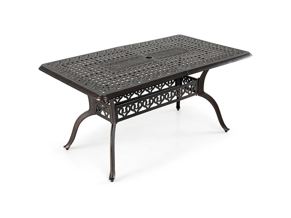 Tavolo da giardino con piano decorativo e foro per l'ombrellone