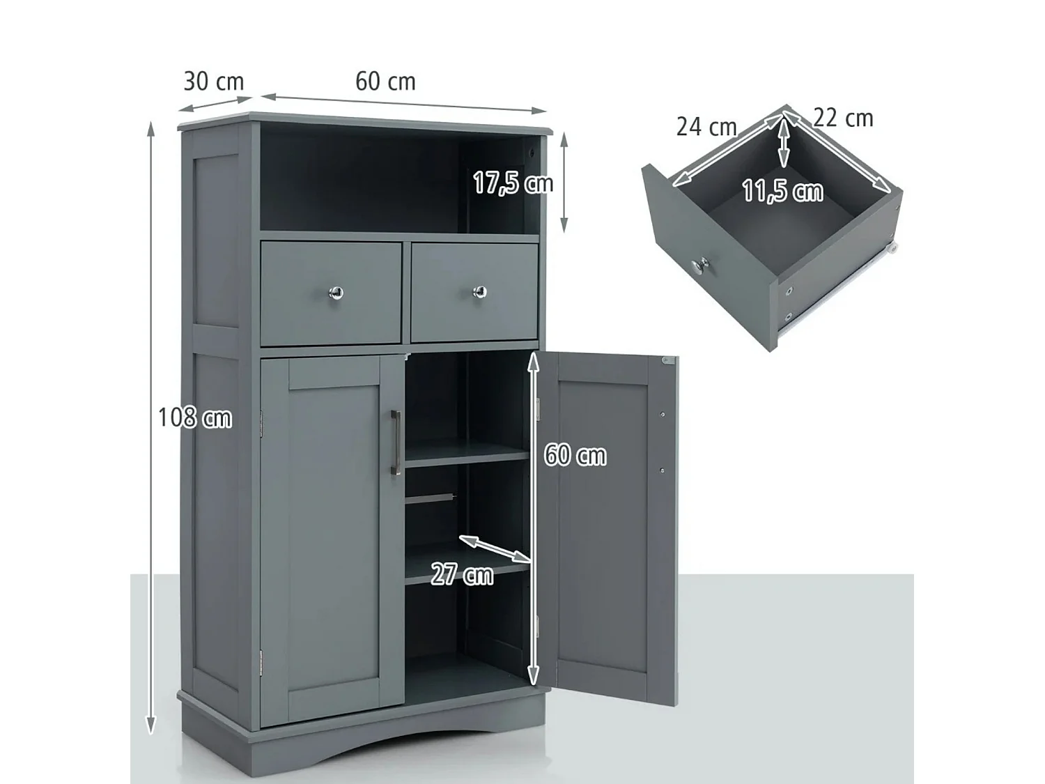 Freistehender Schrank Kommode 60 x 30 x 108 cm