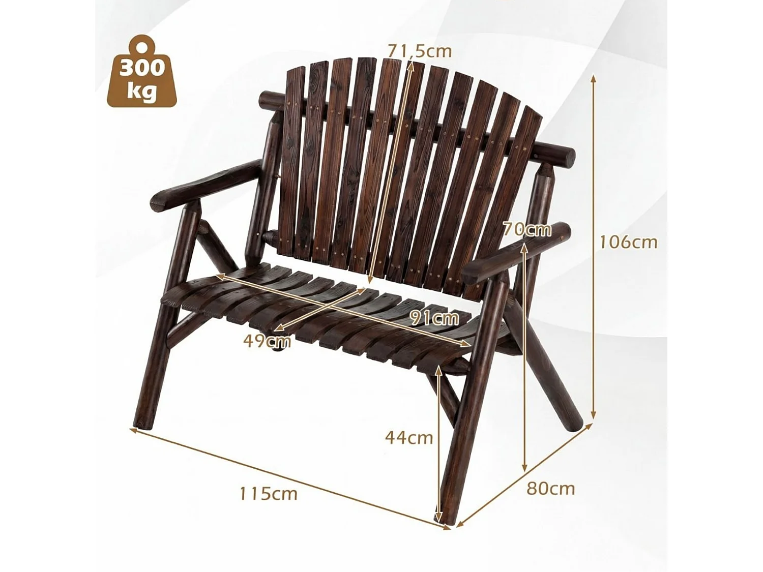 2-Sitzer Sitzbank mit Armlehnen Holz Gartenbank bis 300 kg Belastbar Balkonbank Braun