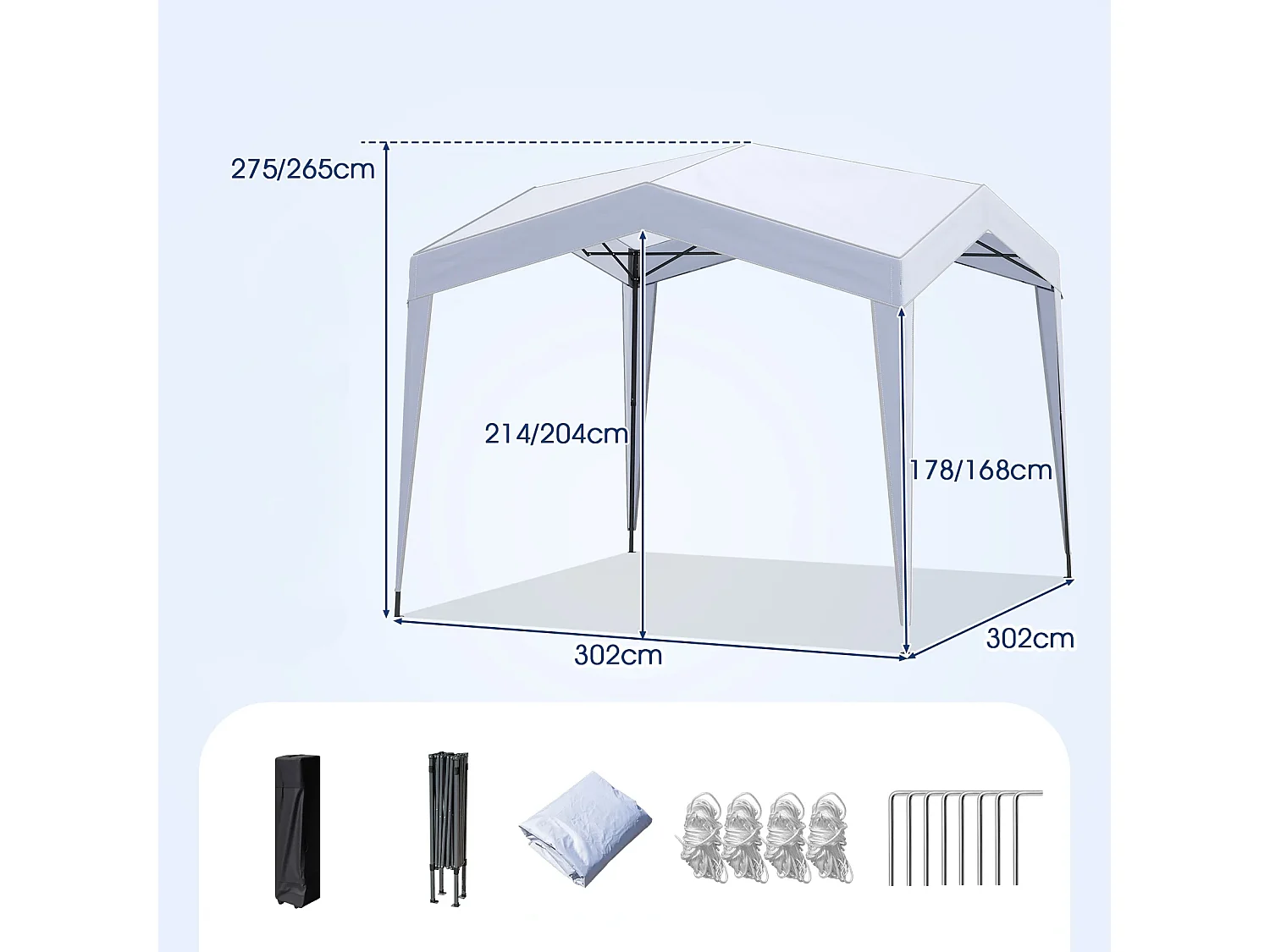 Pavillon 3x3 m Faltpavillon mit Rolltasche 8 Heringe & 4 Windseile Gartenpavillon Wasserdicht Stabil Winterfest (ohne Moskitonetz)