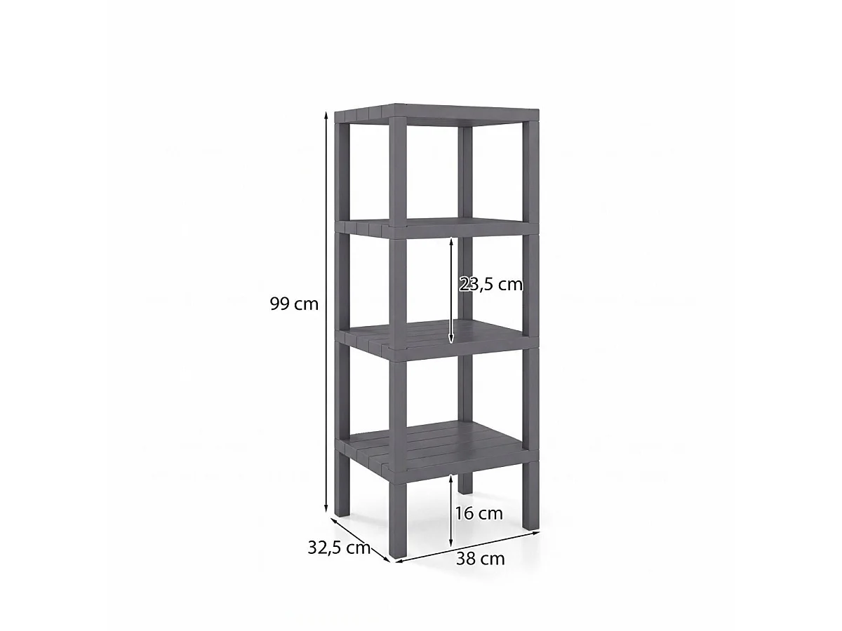 Étagère de Rangement en Plastique à 4 Niveaux Meuble Utilitaire Autoportant Unité d'Organisation Étroite pour Cuisine 38 x 32,5 x 99cm Gris