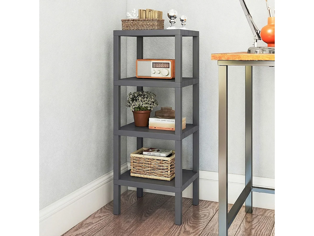 Étagère de Rangement en Plastique à 4 Niveaux Meuble Utilitaire Autoportant Unité d'Organisation Étroite pour Cuisine 38 x 32,5 x 99cm Gris