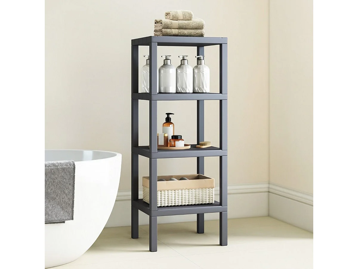 Étagère de Rangement en Plastique à 4 Niveaux Meuble Utilitaire Autoportant Unité d'Organisation Étroite pour Cuisine 38 x 32,5 x 99cm Gris