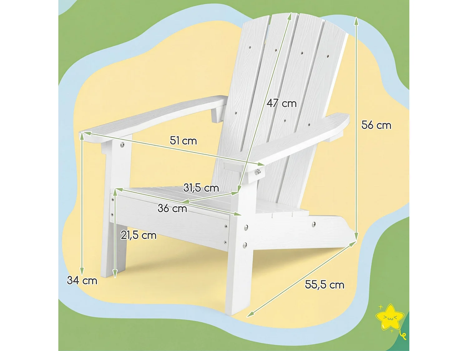 Kinder Adirondack Stuhl aus HIPS Gartenstuhl mit Ergonomischer Rückenlehne Weiß