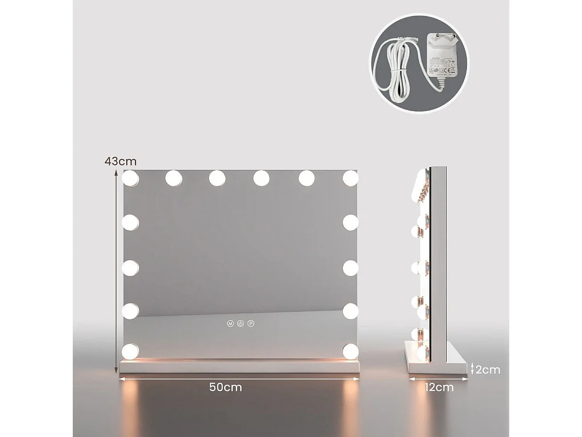 Miroir de Maquillage 14 Ampoules LED Loupe x5 Miroir de Courtoisie Eclairé de Table 3 Modes d'Eclairage Réglable