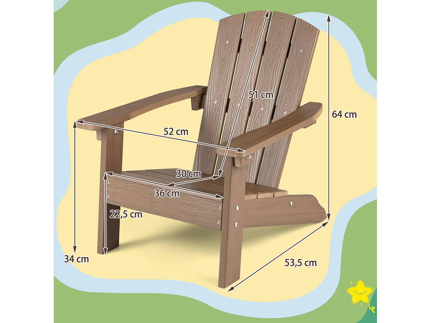 Kinder Adirondack Stuhl aus HIPS Gartenstuhl mit Ergonomischer Rückenlehne Braun