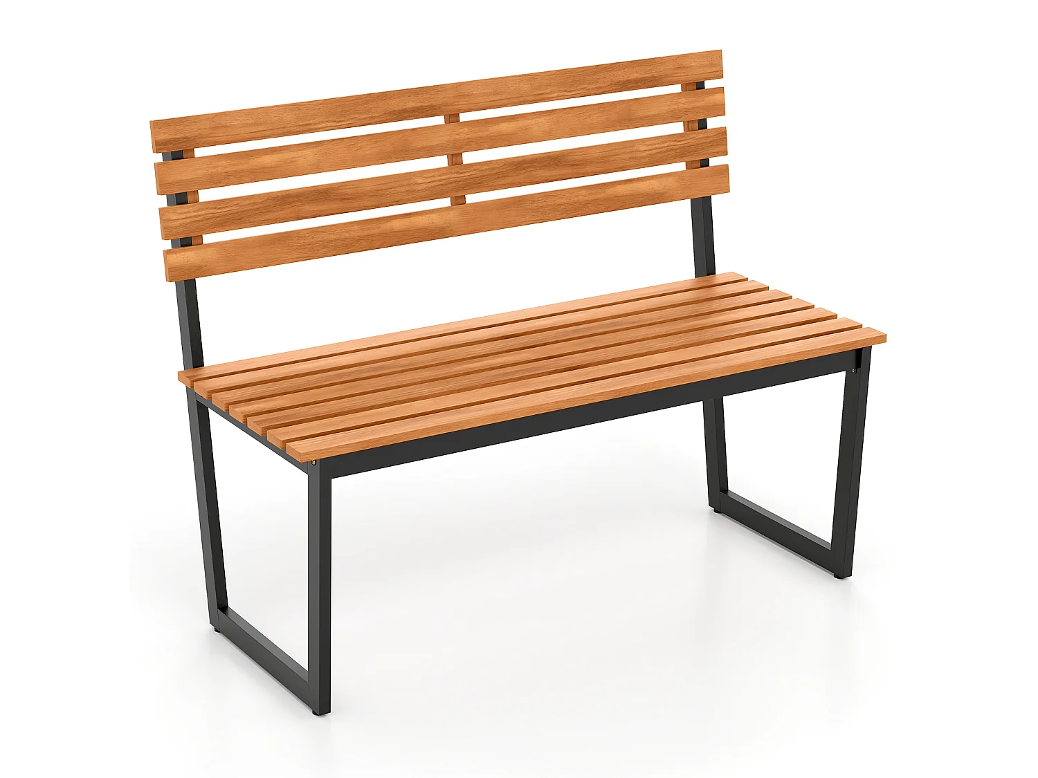 Banc de jardin 2 places en acacia avec cadre métallique Résistant aux intempéries Banc de bois