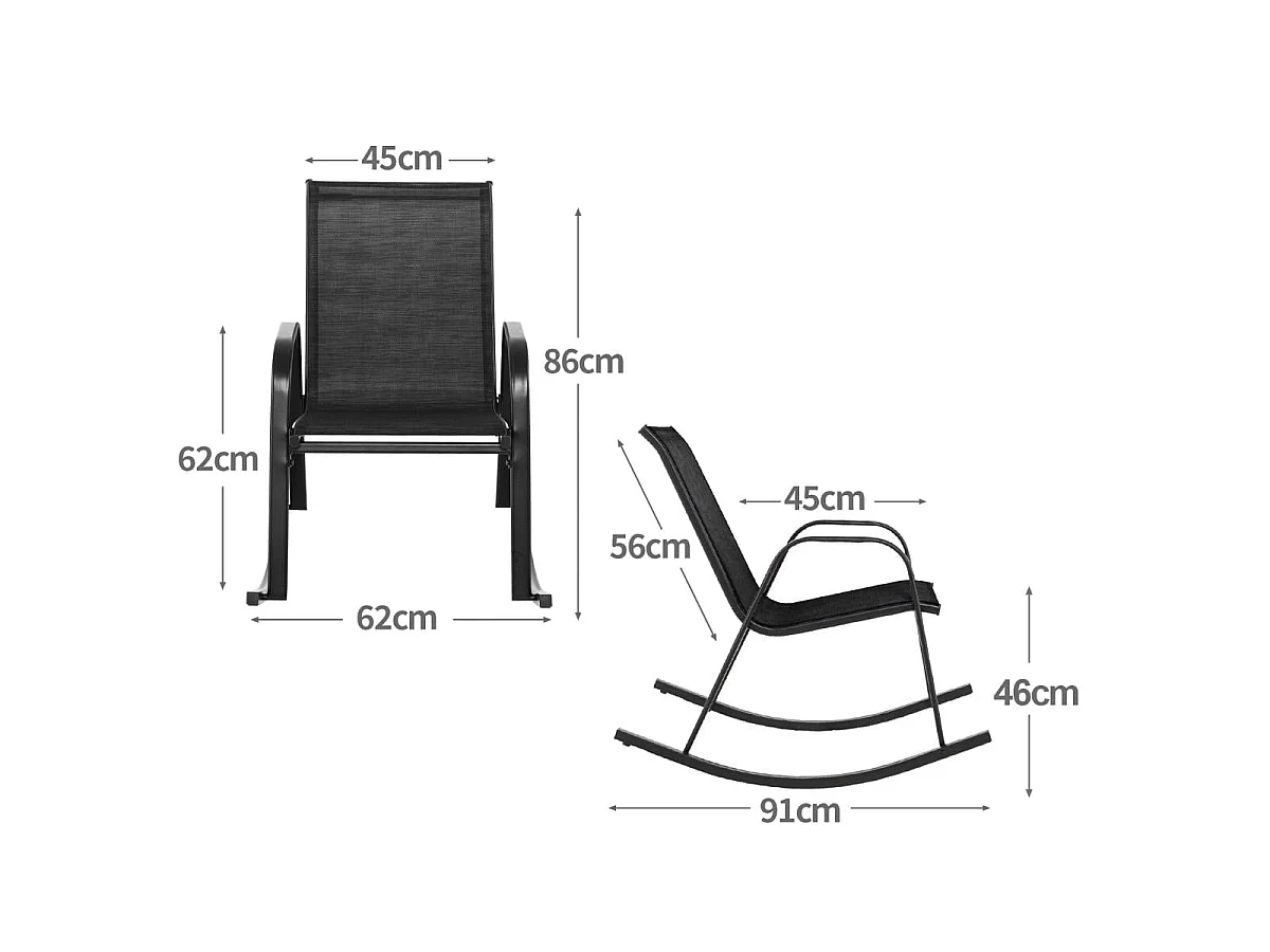 2er Set Schaukelstühle mit Atmungsaktivem Stoffsitz Ergonomische Schaukel Schwarz