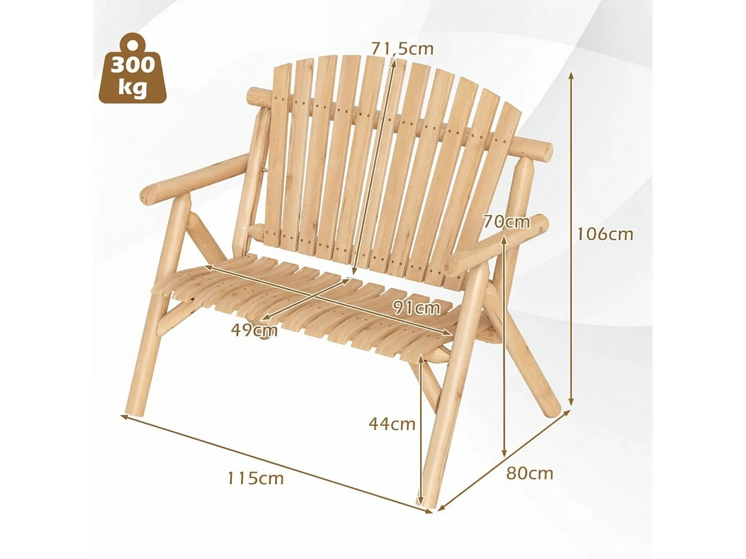 2-Sitzer Sitzbank mit Armlehnen Holz Gartenbank bis 300 kg Belastbar Balkonbank Natur