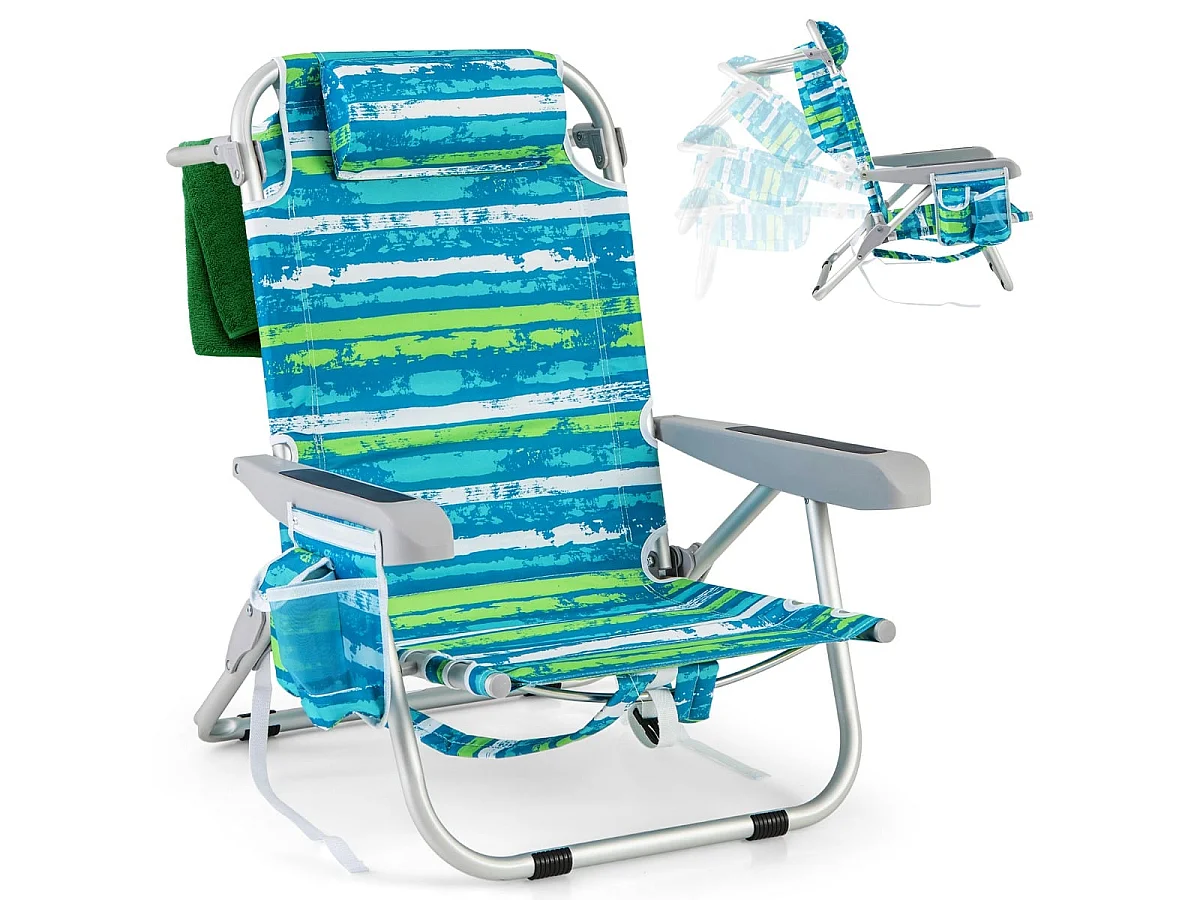 Strandstühle 2er Set klappbare Campingstühle mit Verstellbarer Rückenlehne Blau und Grün (1 Stück)
