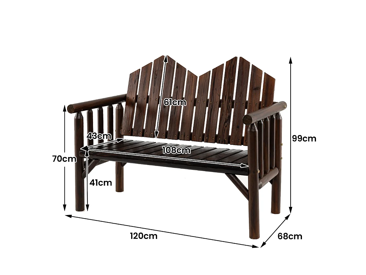 2-Sitzer Gartenbank Massivholz-Loveseat mit geneigter Rückenlehne geräumiger Latten-Sitz Braun