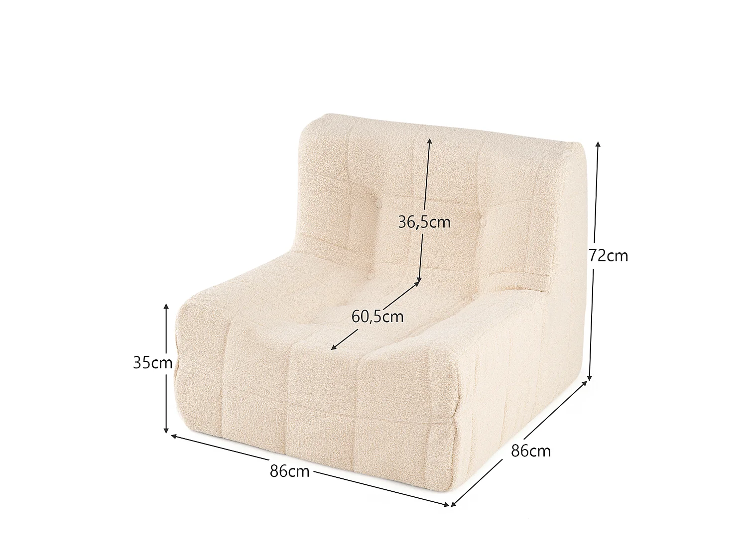 Fauteuil avec rembourrage en mousse et housse en peluche