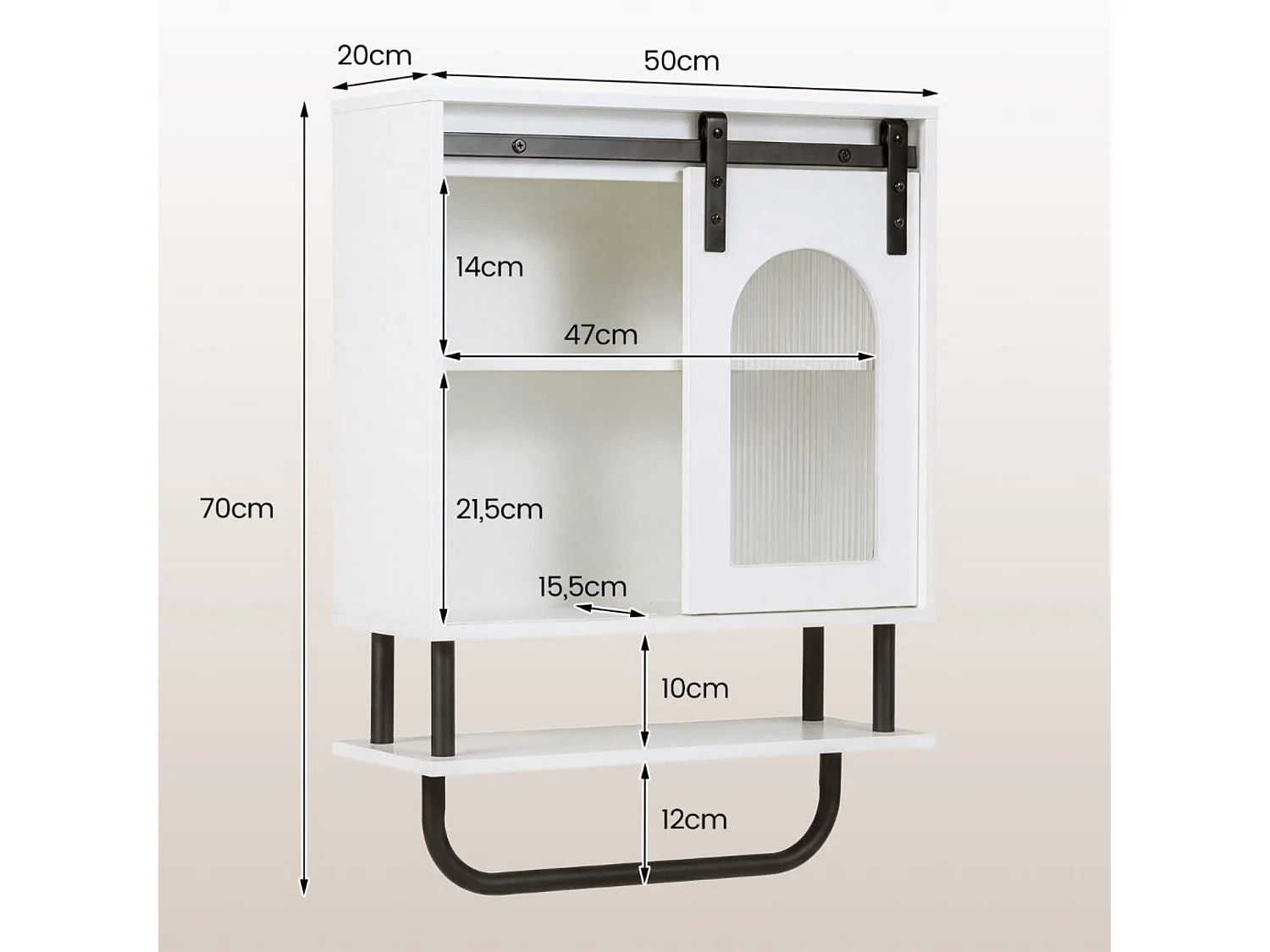 Armoire de salle de bain murale avec porte-serviettes et étagère ouverte Armoire suspendue blanche