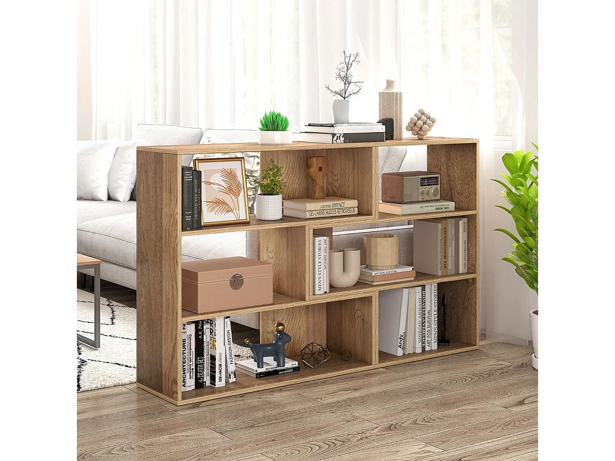 Bibliothèque concave + convexe avec protection anti-basculement & 3 niveaux d'étagères Étagère de présentation moderne Naturelle